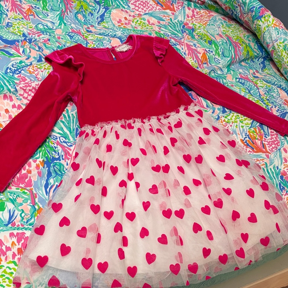 btween Hot Pink and White Heart Tulle Dress